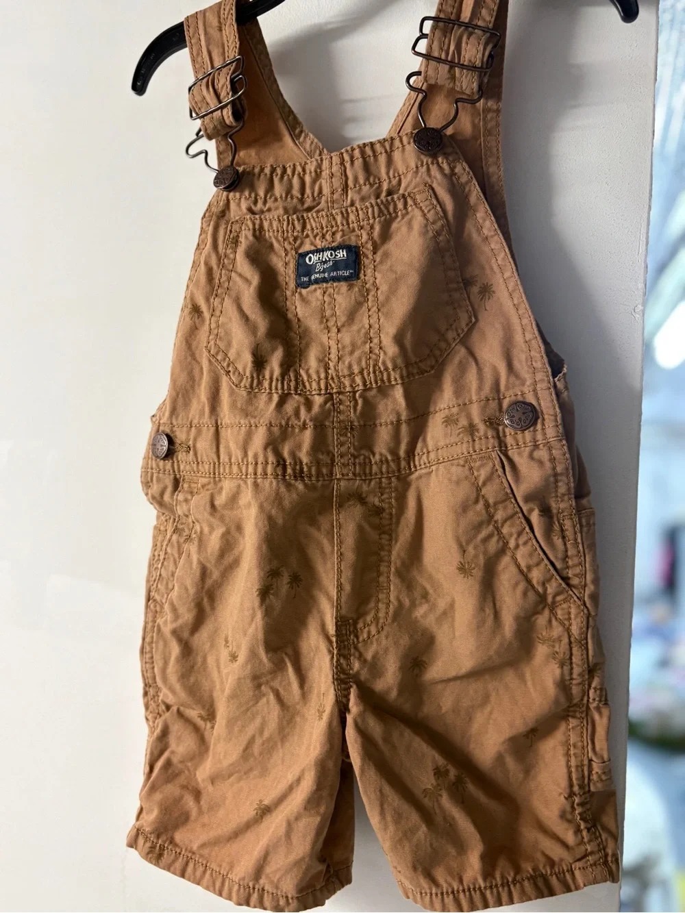 OshKosh B'gosh Palm Tree Brown Short Overalls 2T